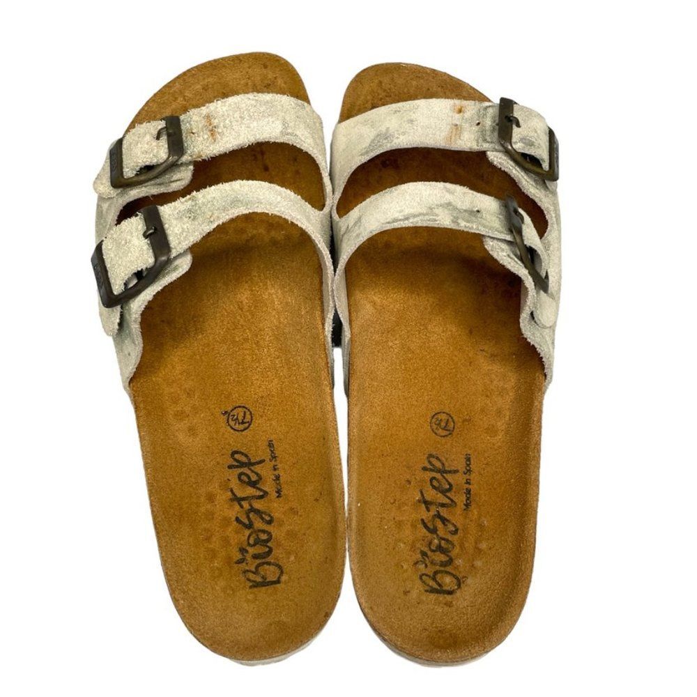 Biostep Women's Double Adjust Buckle Beige Leather Slide Sandal Size 7.5 M - Picture 8 of 12